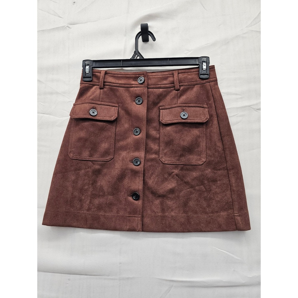 Universal Thread Brown Faux Suede Button Front Mini Skirt Womens‎ 4 349050251
